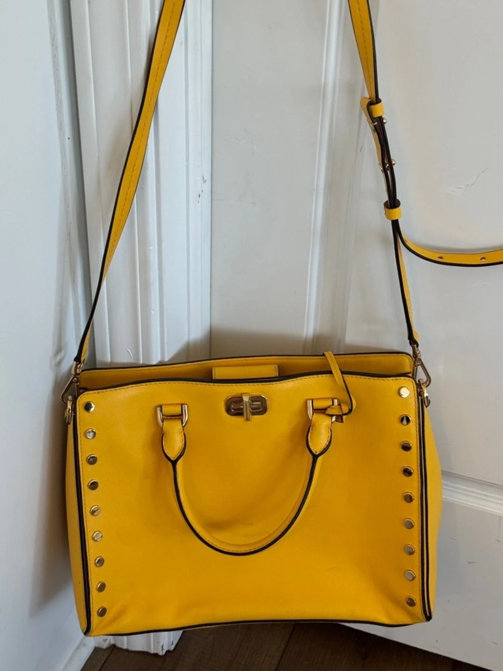 Michael Kors Yellow Studded Satchel with Gold Hardware